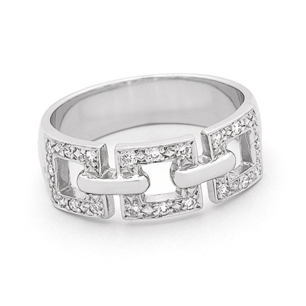 Square Chain Link Diamond Ring 9ct White Gold