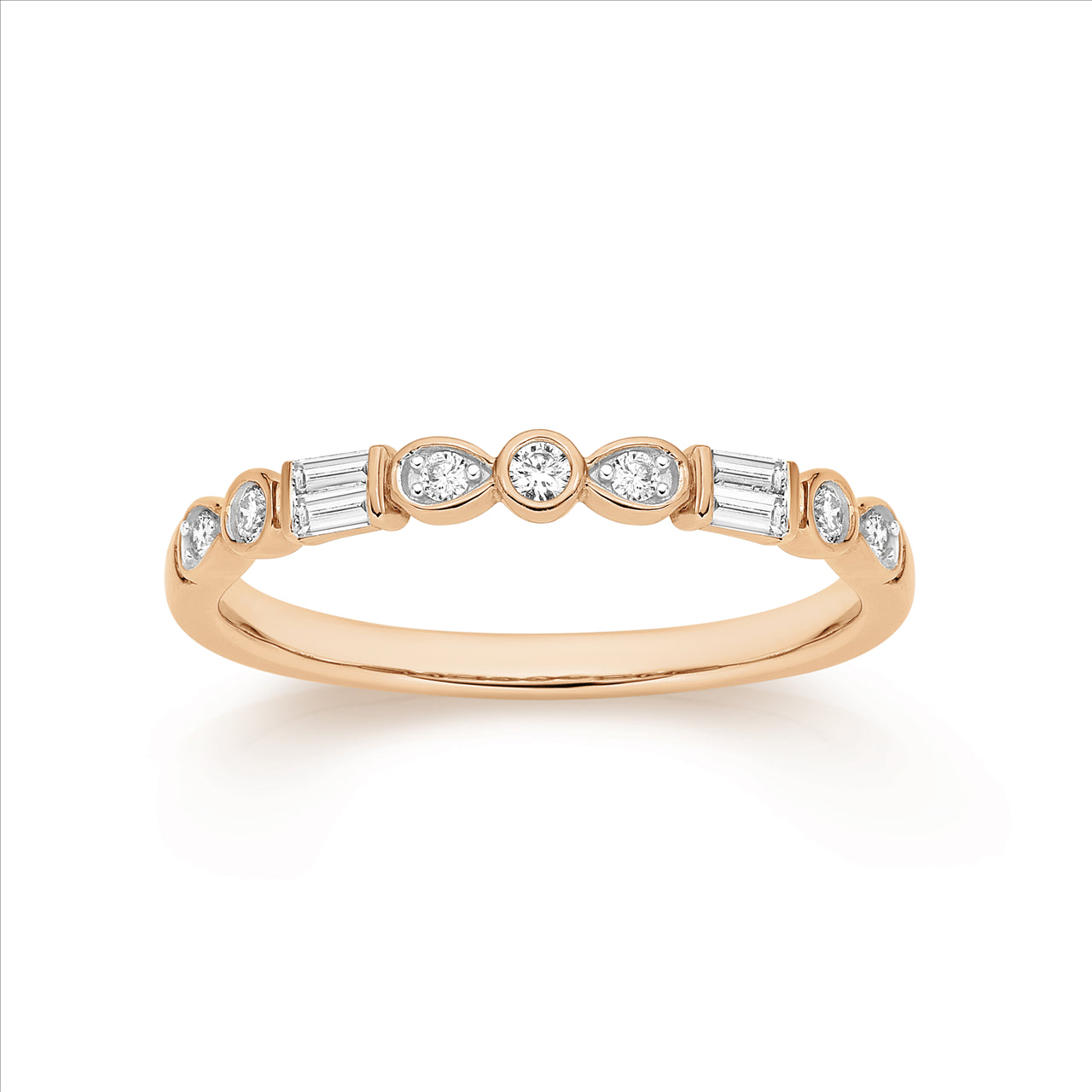 Rose Gold 0.20ct Baguette & Bezel Diamond Band Ring