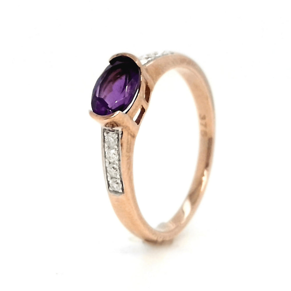 Oval Amethyst and Diamond Rose Gold Ring