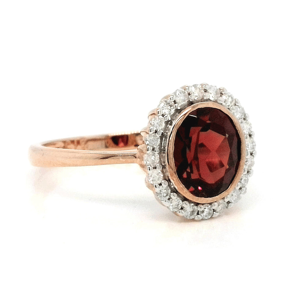 Garnet Diamond Halo Rose Gold Ring