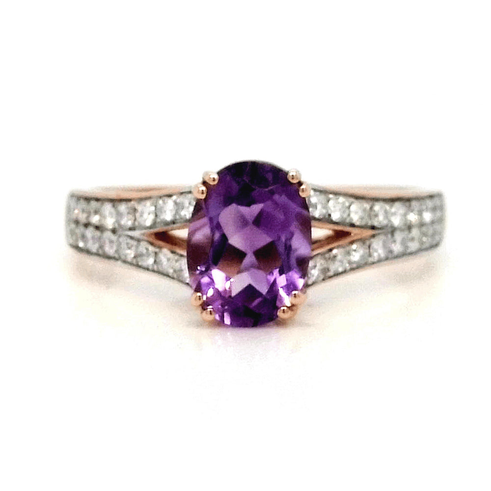 Oval Amethyst and Diamond Rose Gold Ring