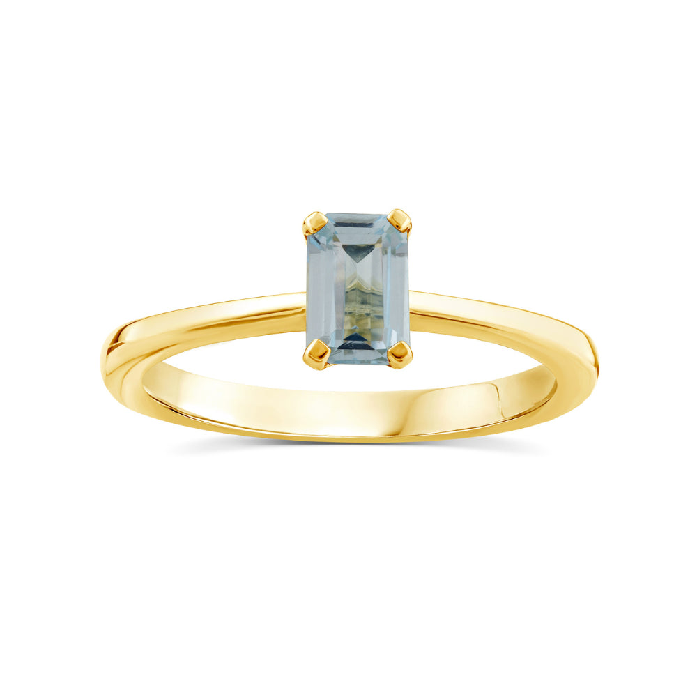 Aquamarine Emerald Cut Gold Ring