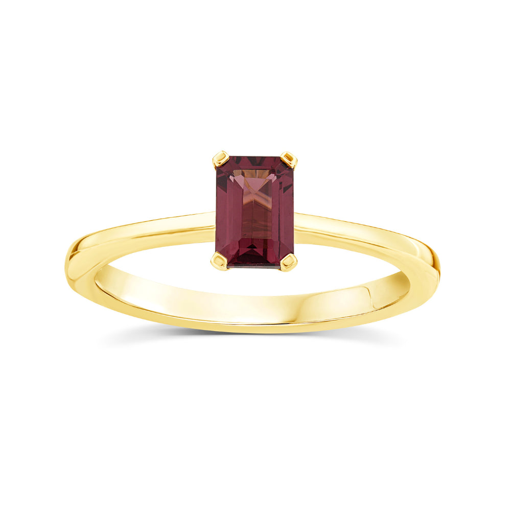 Rhodolite Garnet Emerald Cut Gold Ring