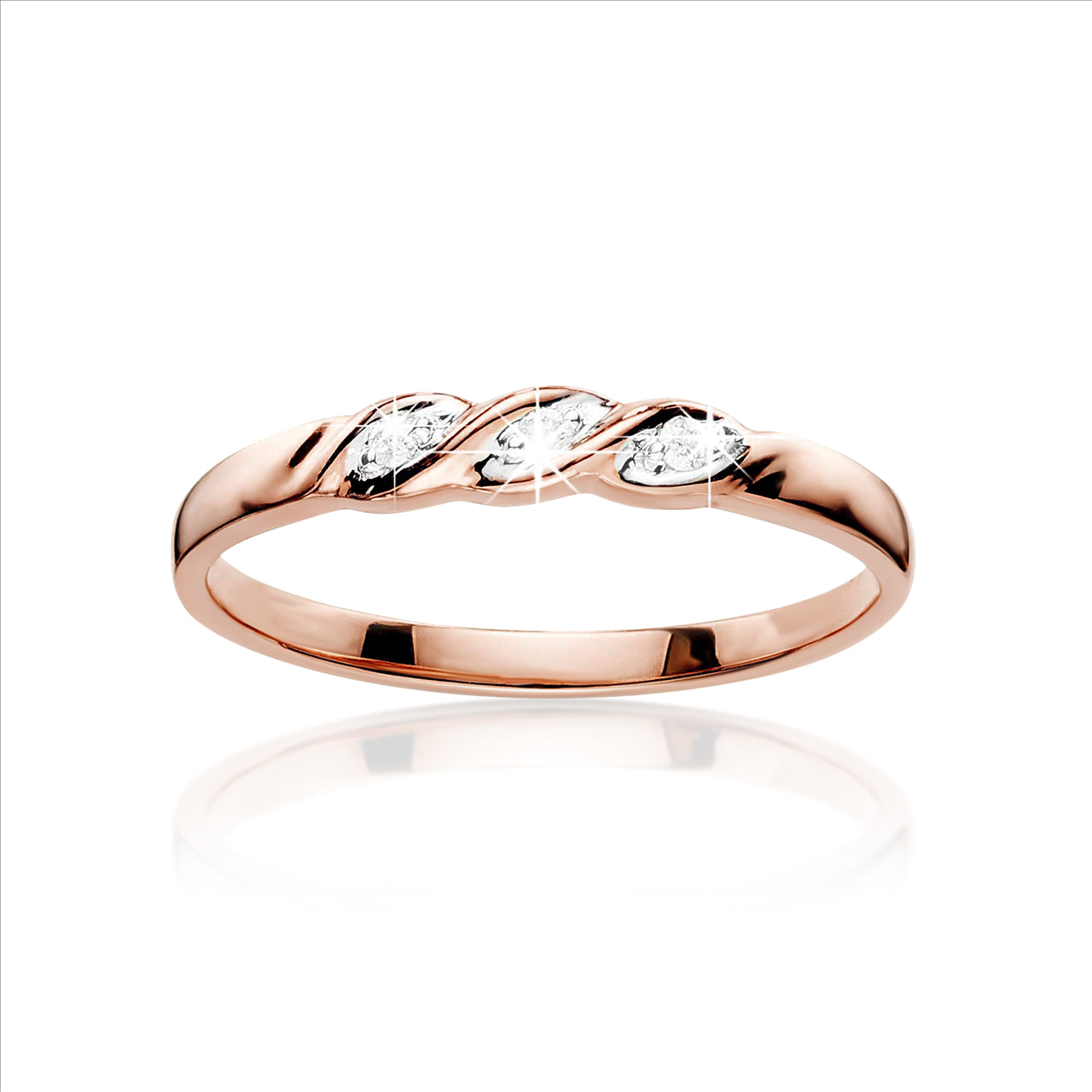 Diamond Set Fine Twist Ring 9ct Rose Gold