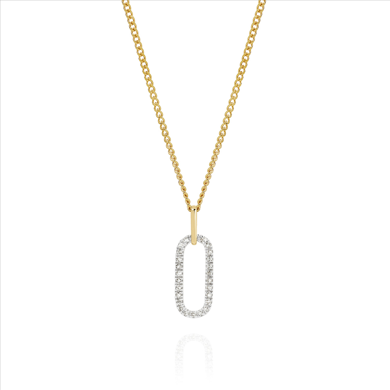 Elegant 9ct Yellow Gold Diamond Paperclip Drop Pendant - 0.10ct Diamonds