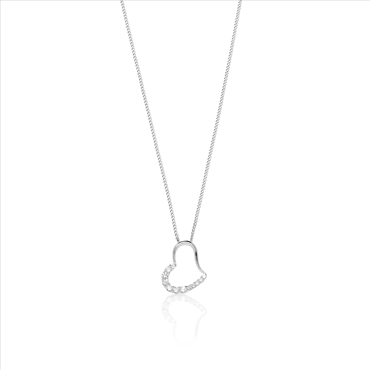 White Gold Heart Slider Pendant with Cubic Zironia