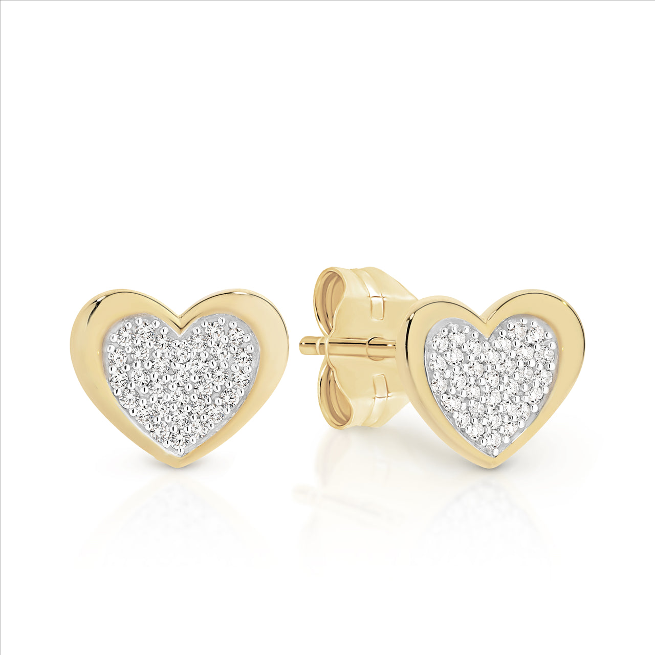 Heart Pave Diamond Gold Stud Earrings