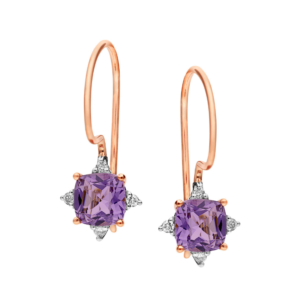 Amethyst and Diamond Earrings 9ct Rose Gold