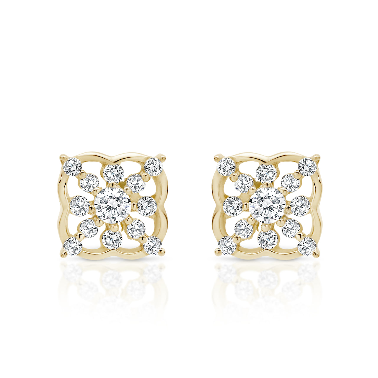 Cubic Zirconia Vintage Inspired Stud Earrings 9ct Yellow Gold