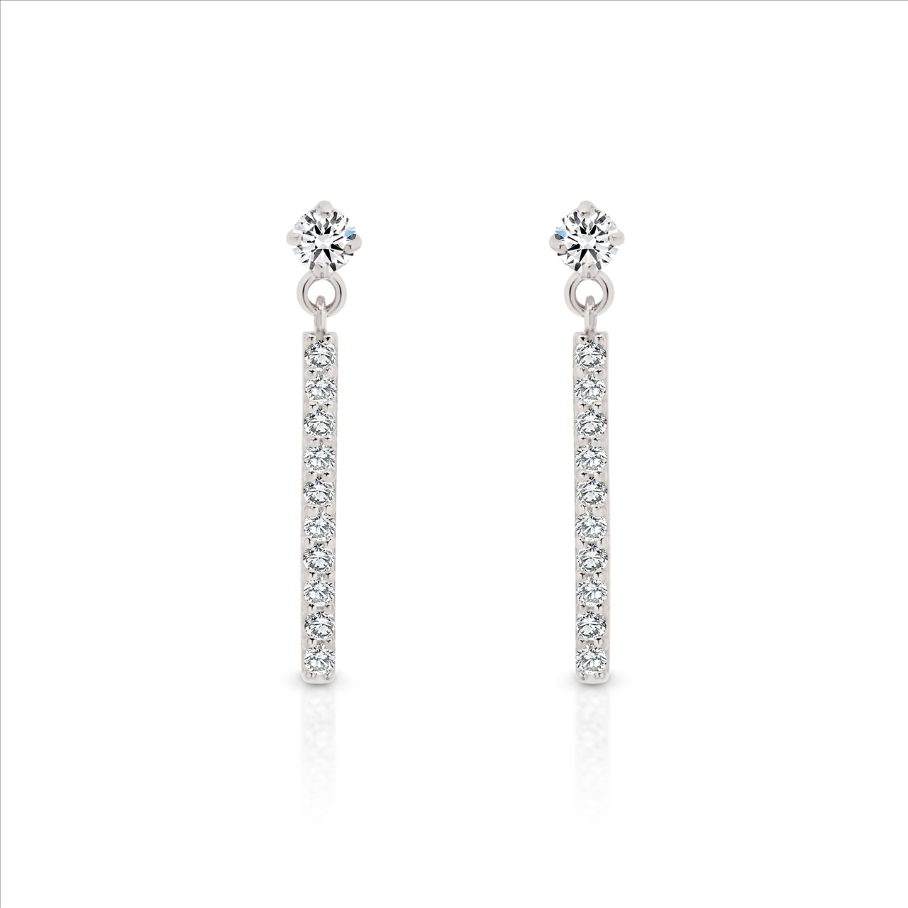 Cubic Zirconia Claw Set Bar Drop Earrings 9ct White Gold
