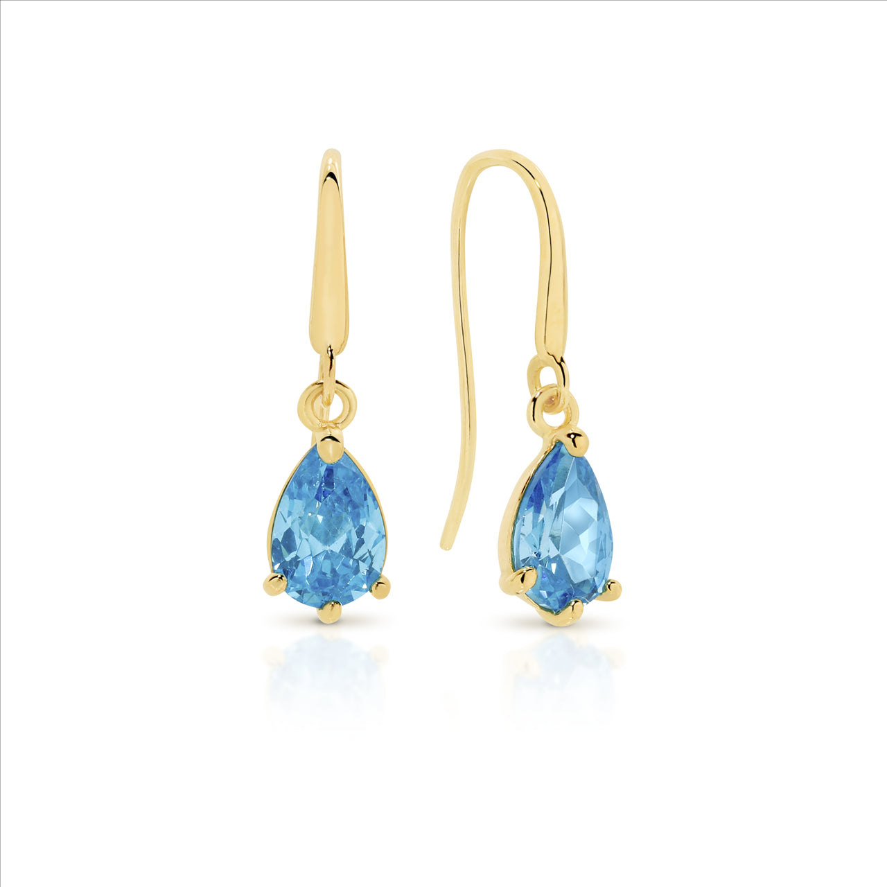 Blue Topaz Pear Cut Gold Drop Earrings