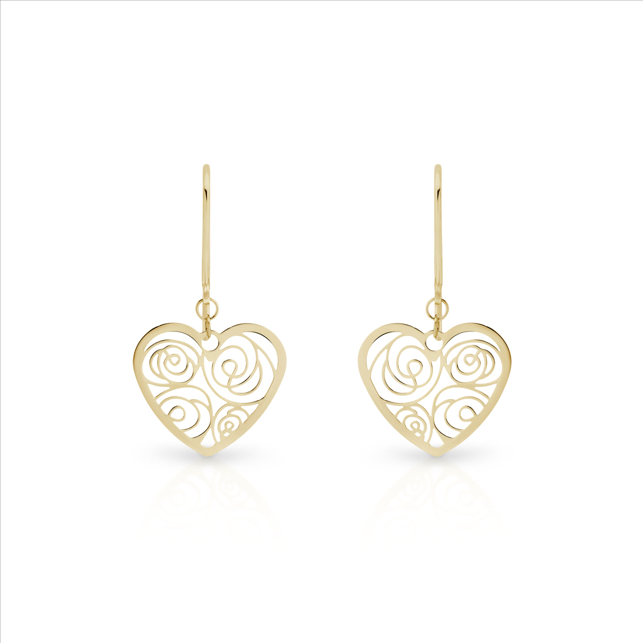 Gold Heart Filagree Hook Earrings