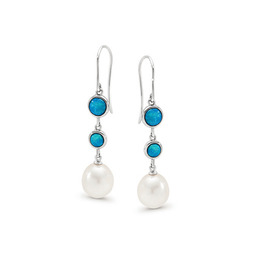 Azure Waters Opal & Pearl Hook Earrings