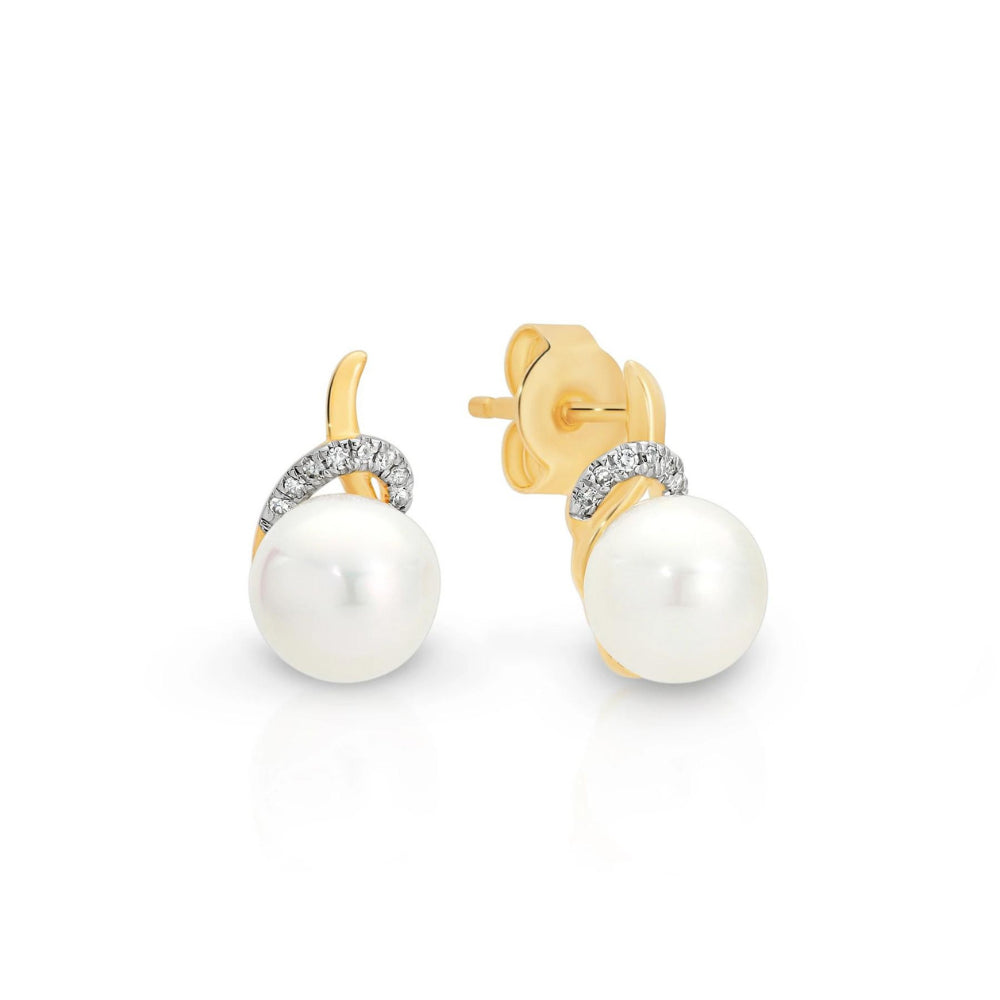 Pearl and Diamond Gold Stud Earrings