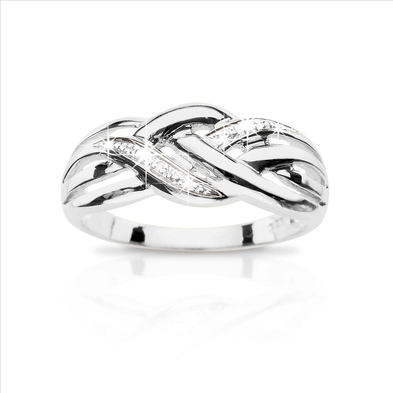 Silver Diamond Plait Ring