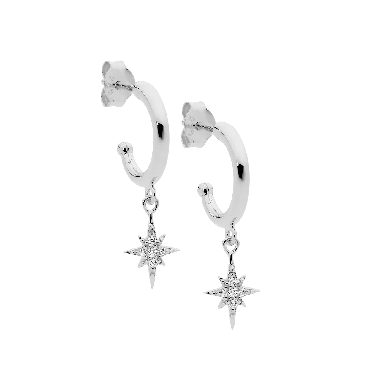 Sterling Silver Cubic Zirconia Star Drop Earrings