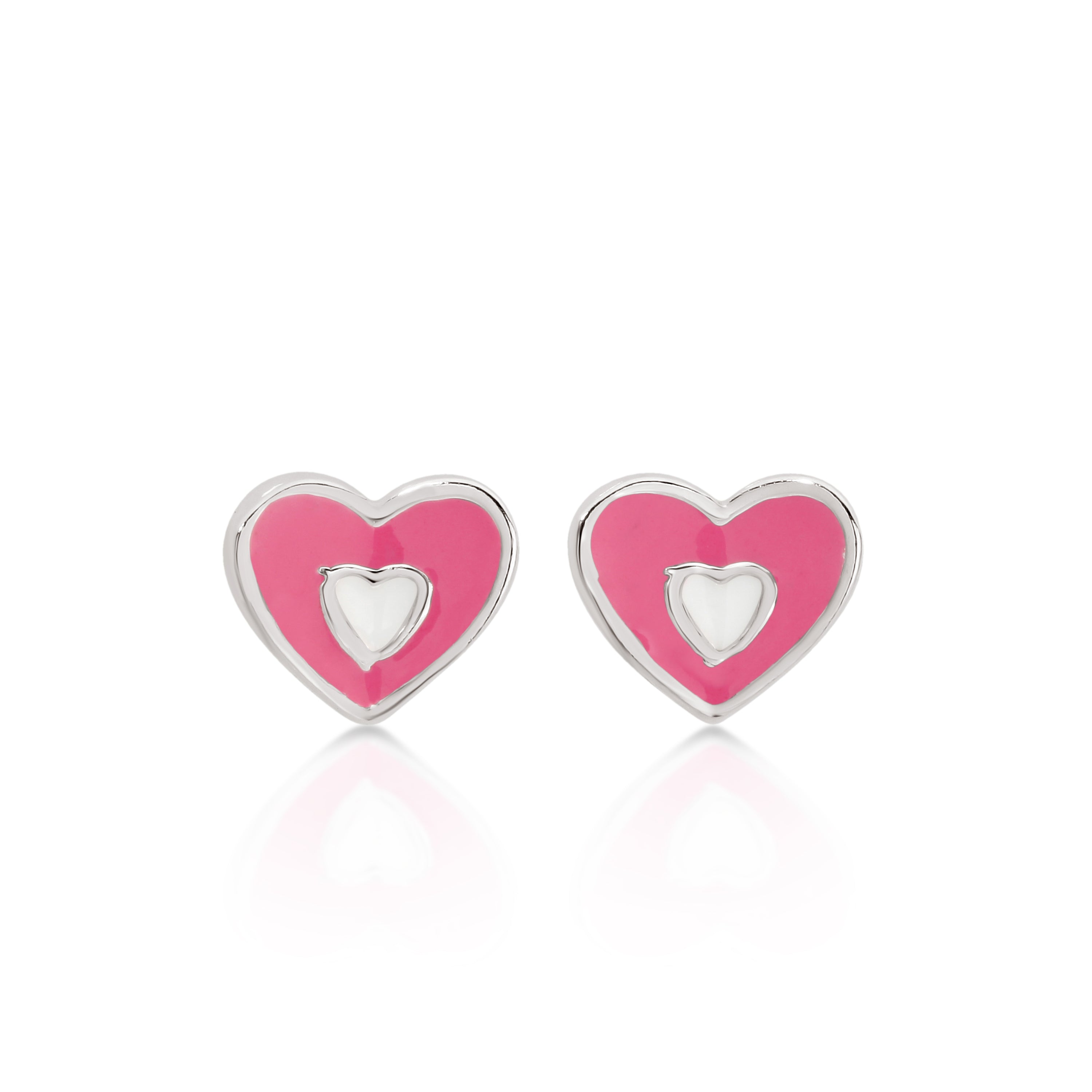 Pink Heart Silver Stud Earrings