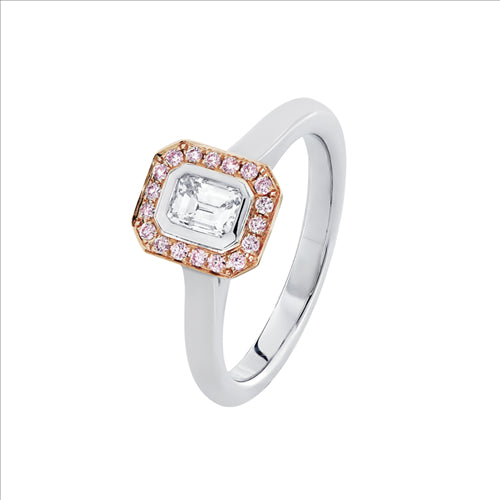 Pink & White Argyle Diamond Halo Ring 18ct White & Rose Gold