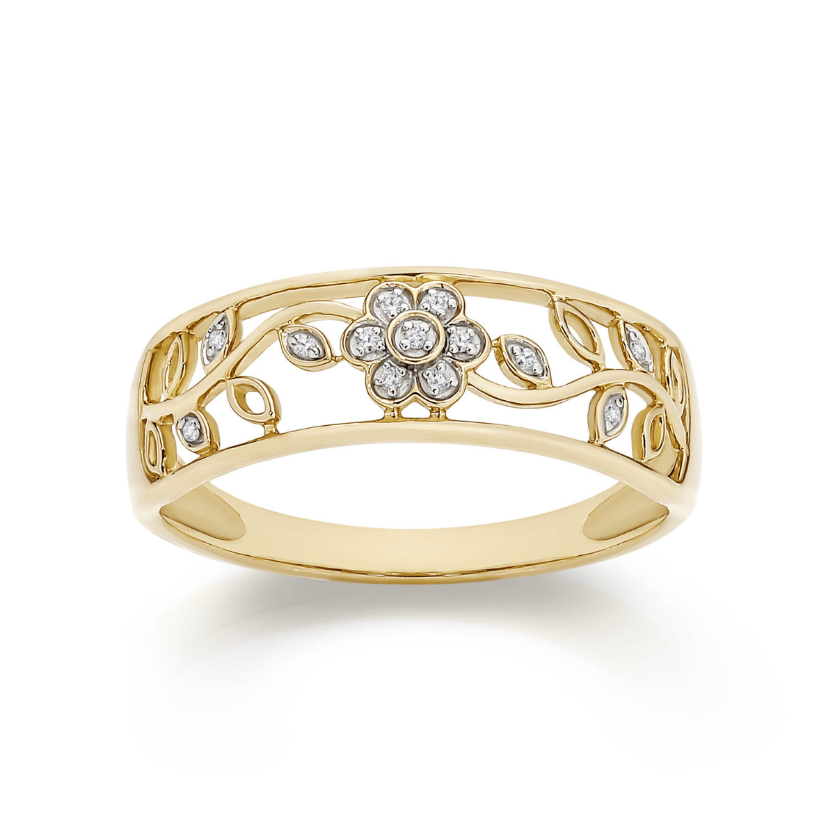 Diamond Flower Filigree Gold Ring