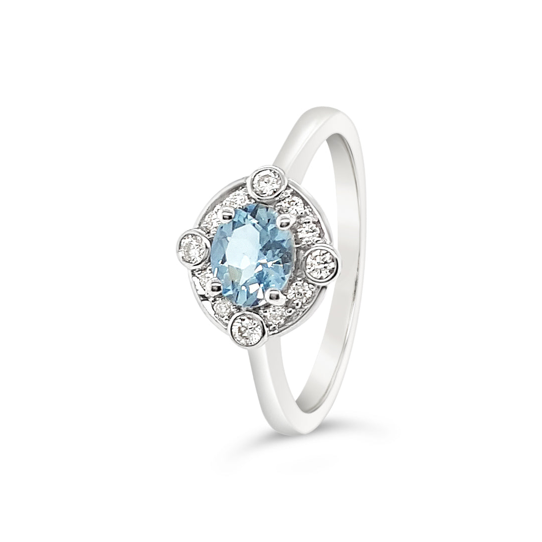 Aquamarine and Diamond Dress Ring 9ct White Gold