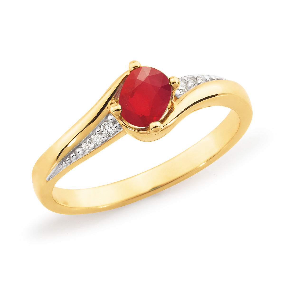 Natural Ruby and Diamond Dress Ring 9ct Yellow Gold