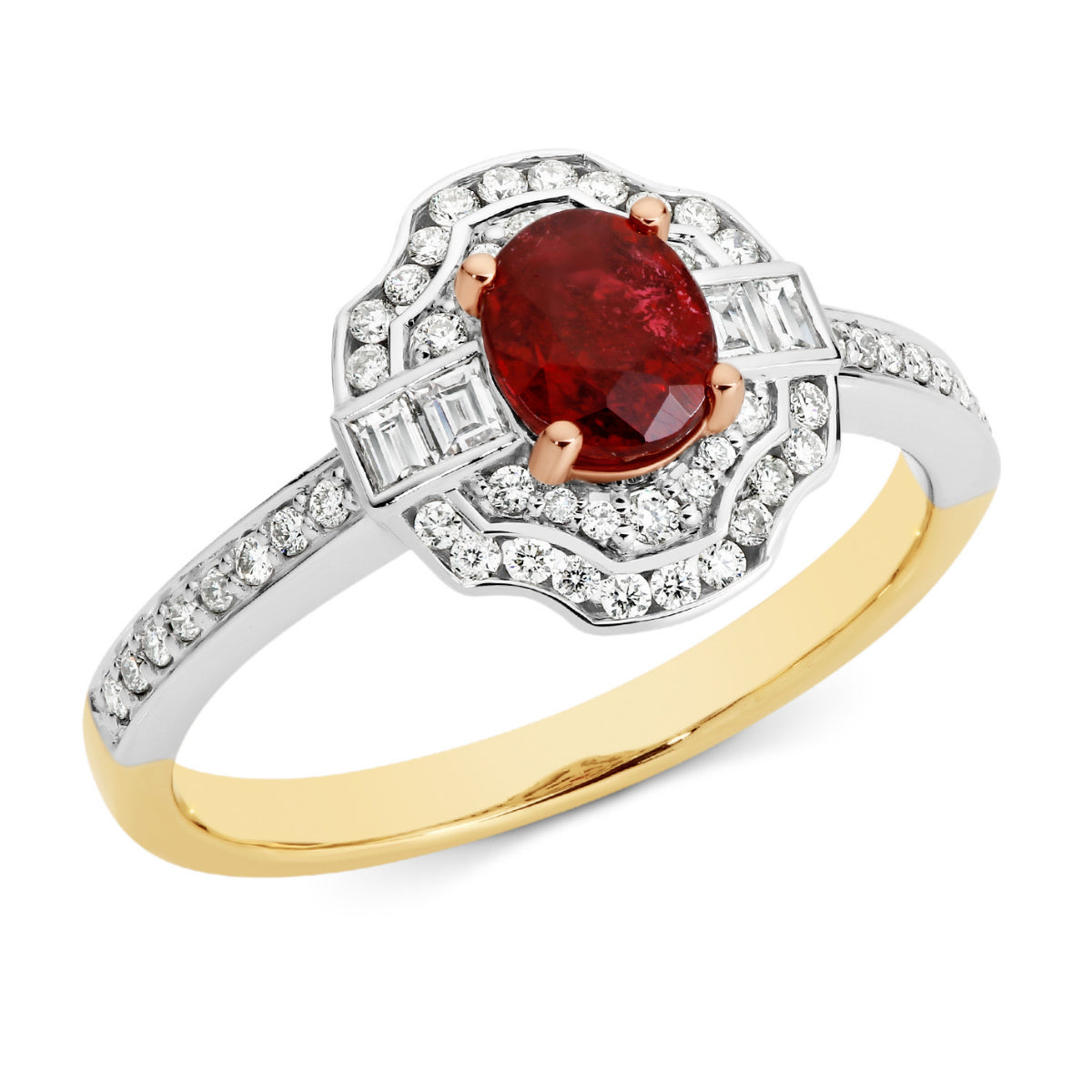 Natural Ruby and Diamond Ring 9ct Yellow and White Gold