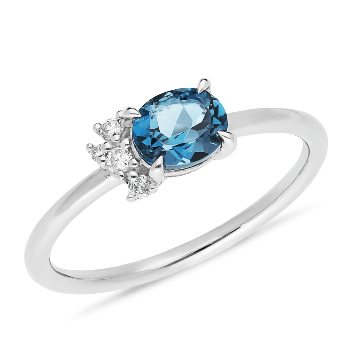 London Blue Topaz & Diamond 9ct White Gold Ring