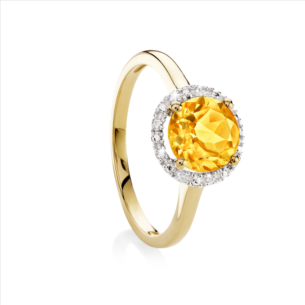 Citrine and Diamond Halo Gold Ring