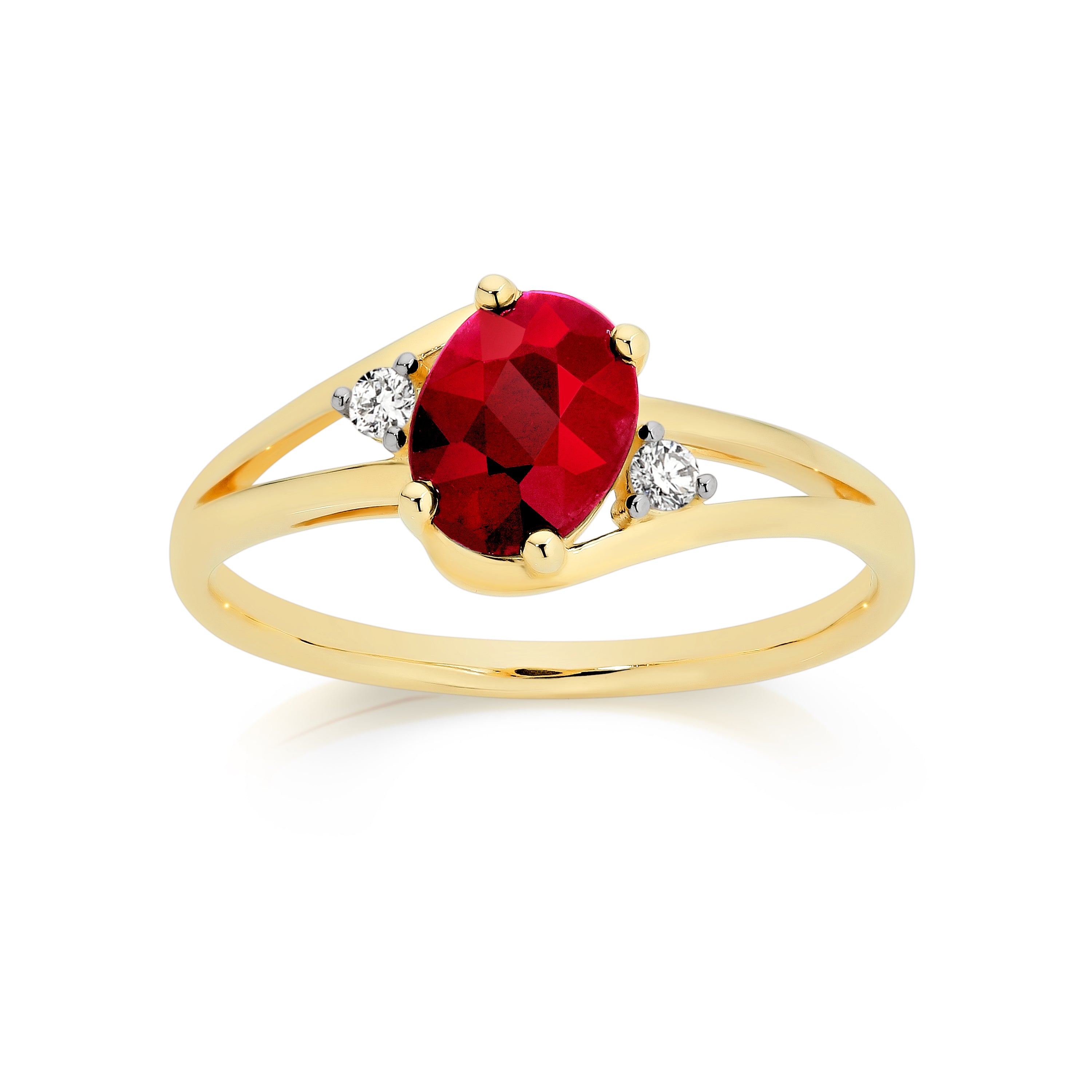 Created Ruby and Diamond Gold Ring