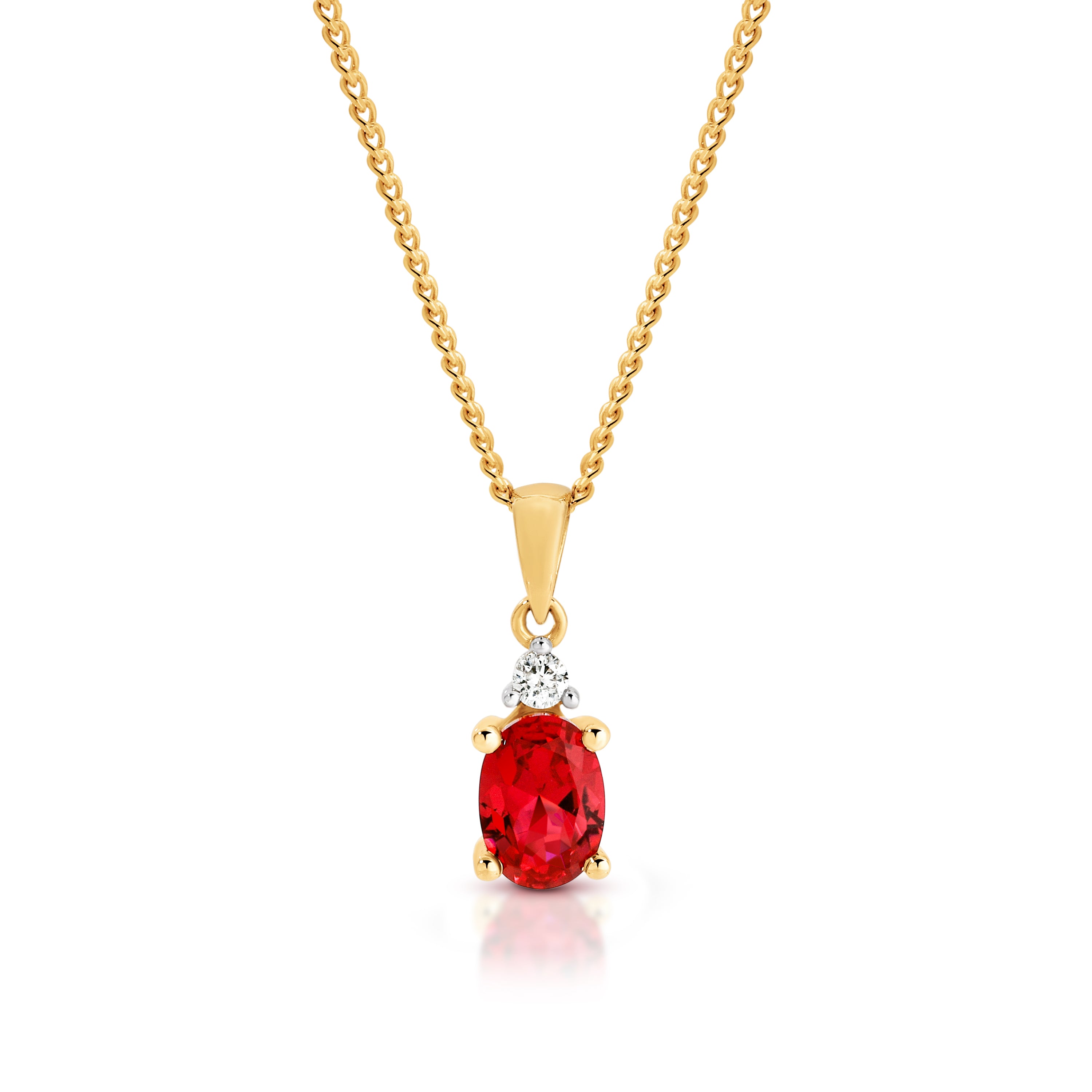 Created Ruby and Diamond Gold Pendant