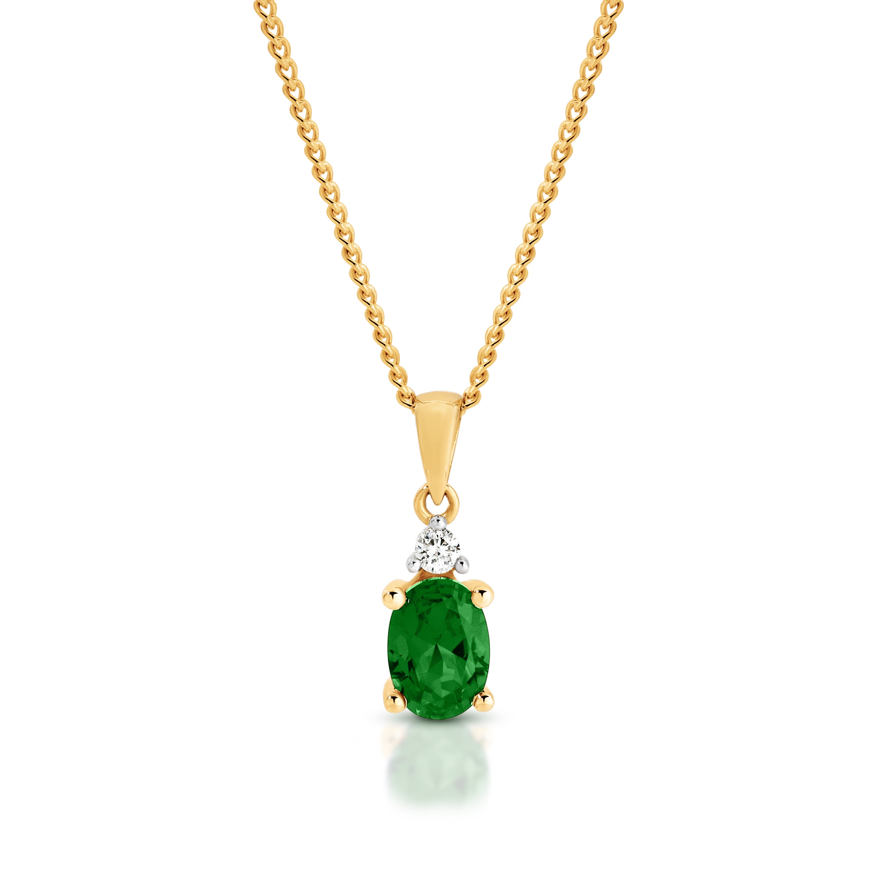 Created Emerald and Diamond Gold Pendant