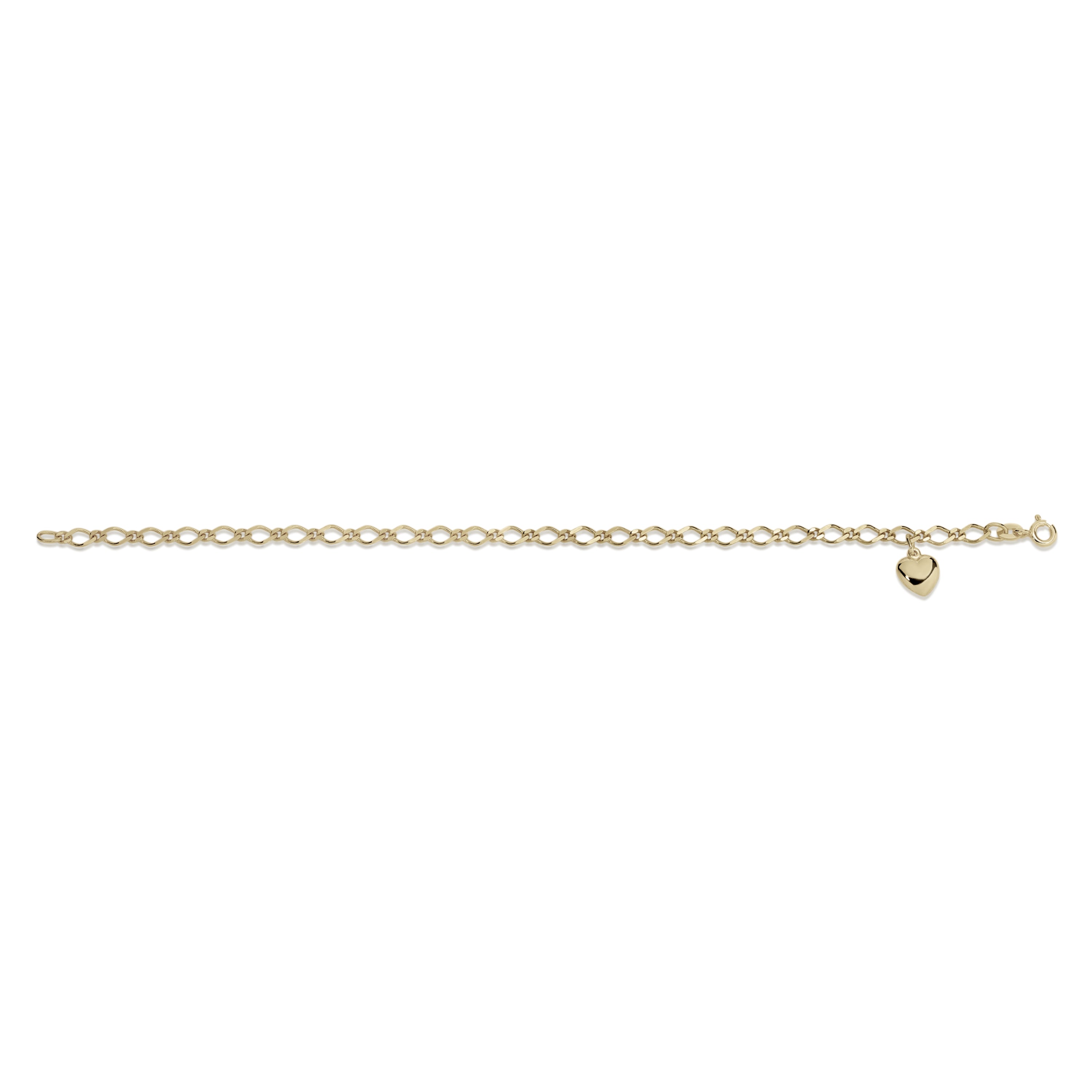 Oval Figaro Gold Braclet With Heart Charm