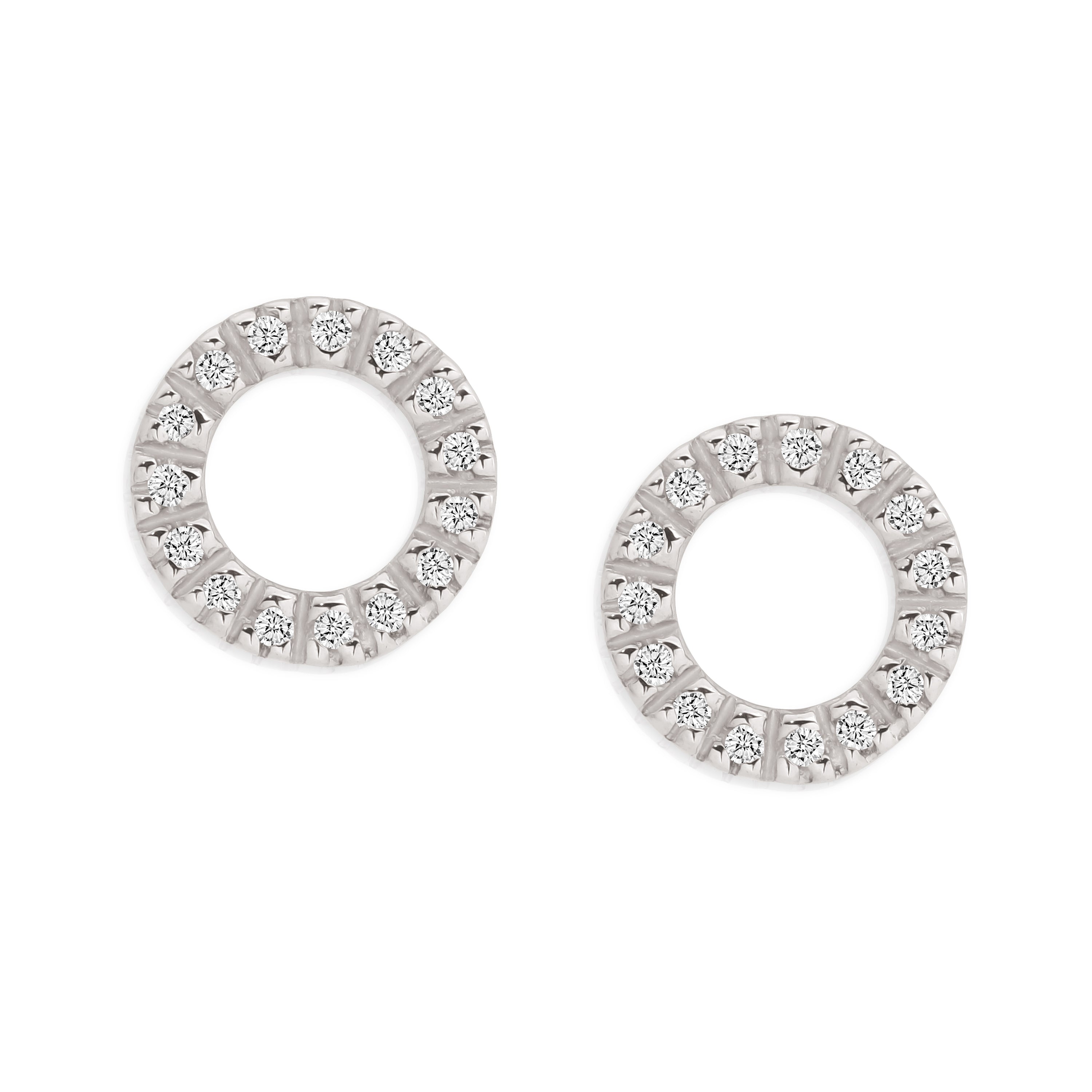 Diamond Set Circle Gold Stud Earrings