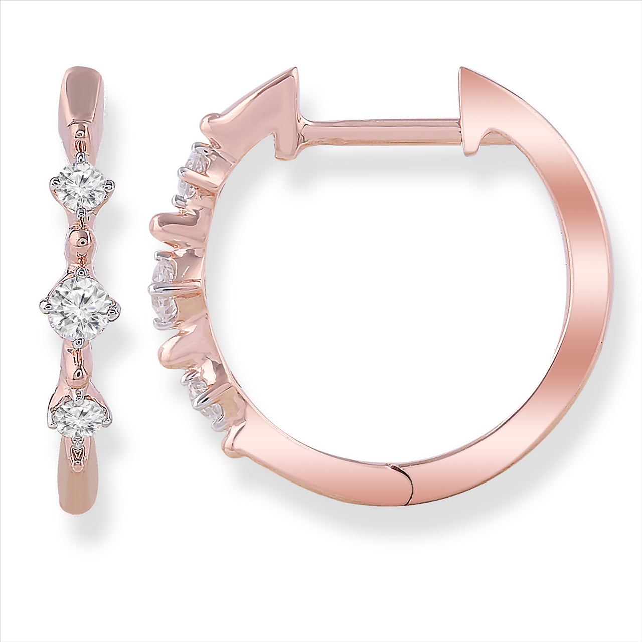 Diamond Rose Gold Huggie Earrings