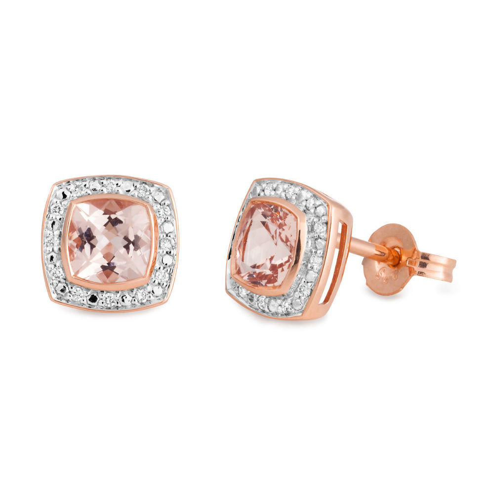 Morganite and Diamond Stud Earrings 9ct Rose gold