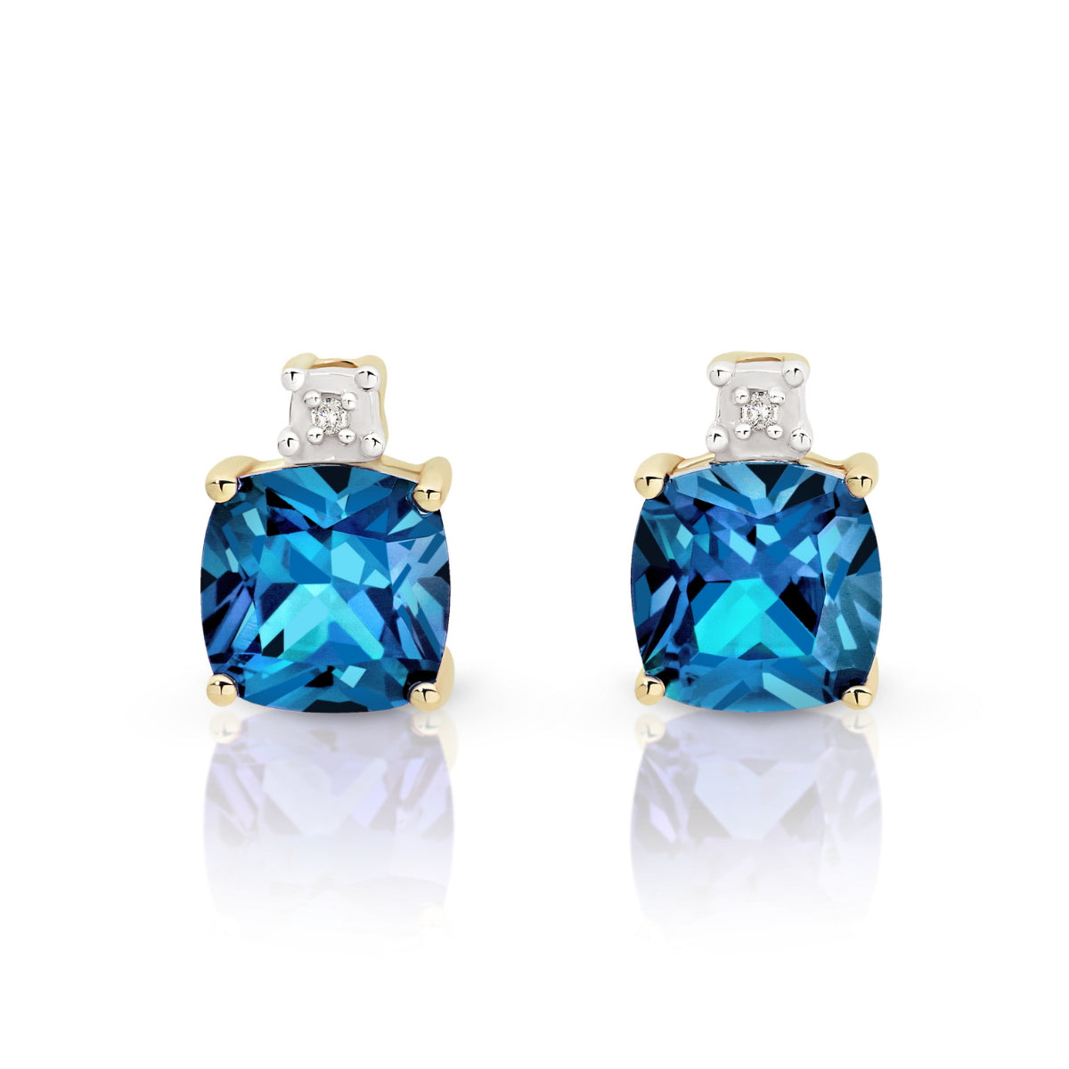 London Blue Topaz and Diamond Gold Stud Earrings