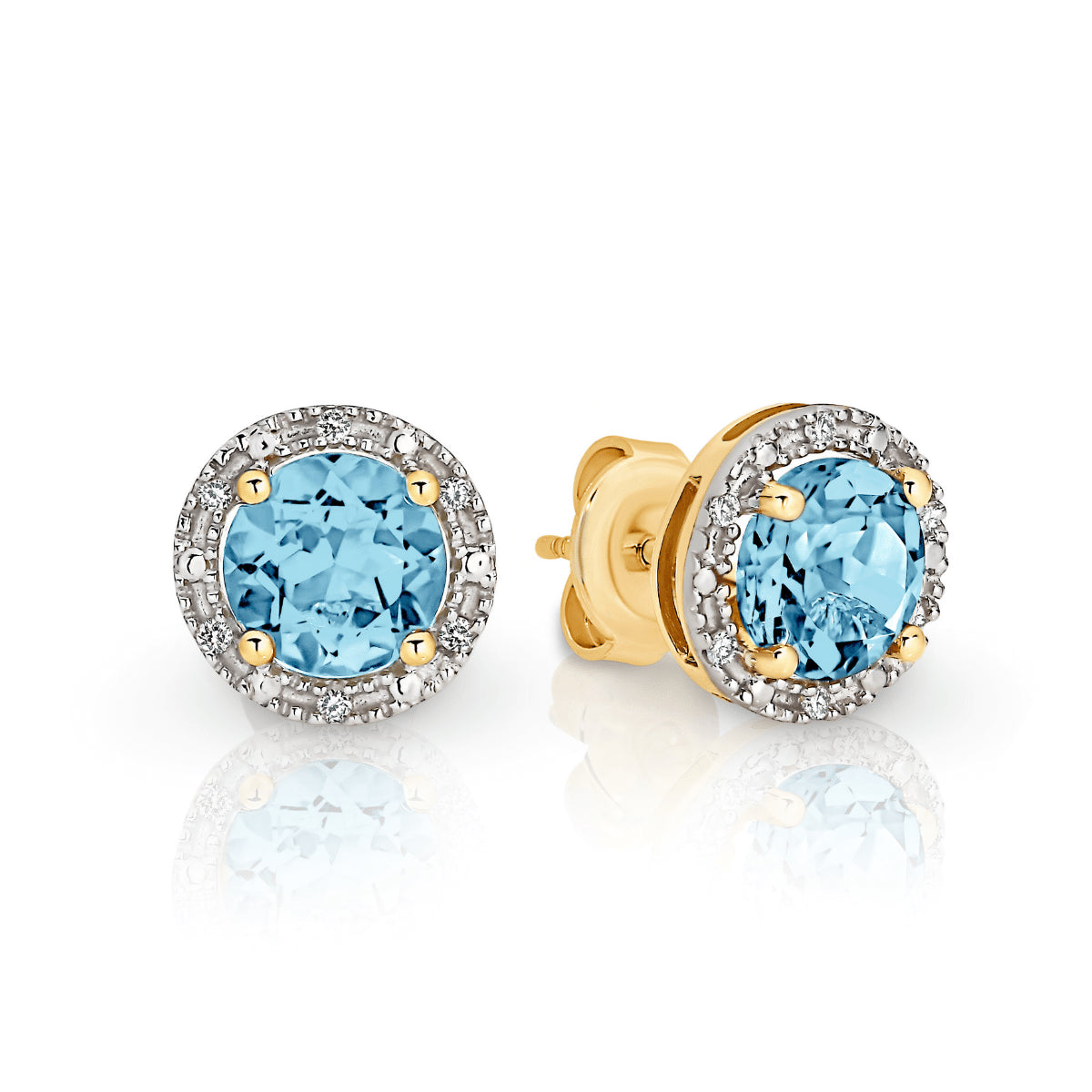 Blue Topaz & Diamond Halo Gold Stud Earrings