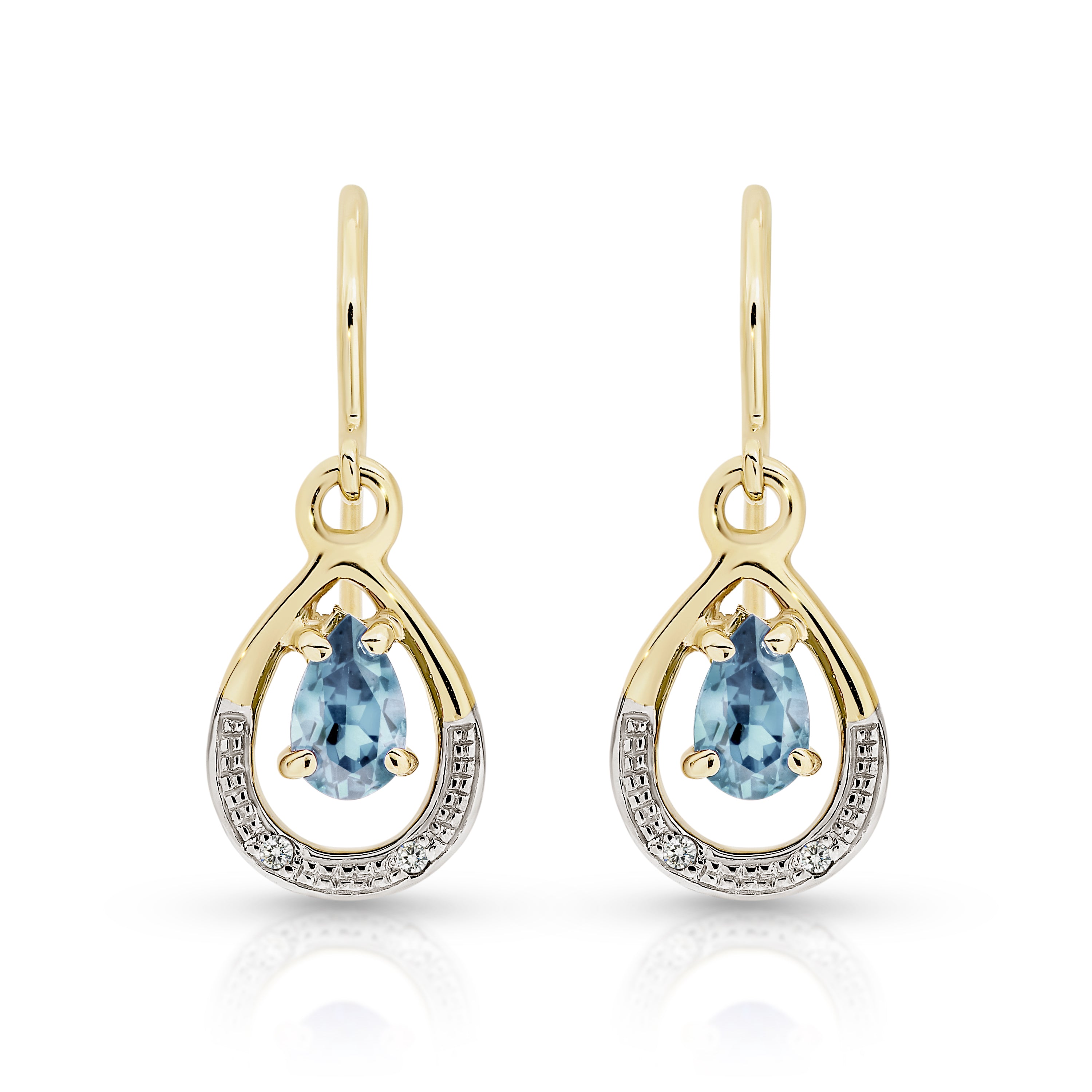 Gold Blue Topaz Diamond Earrings