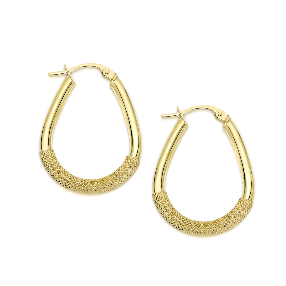 Gold Textured Oval Hoop Earring