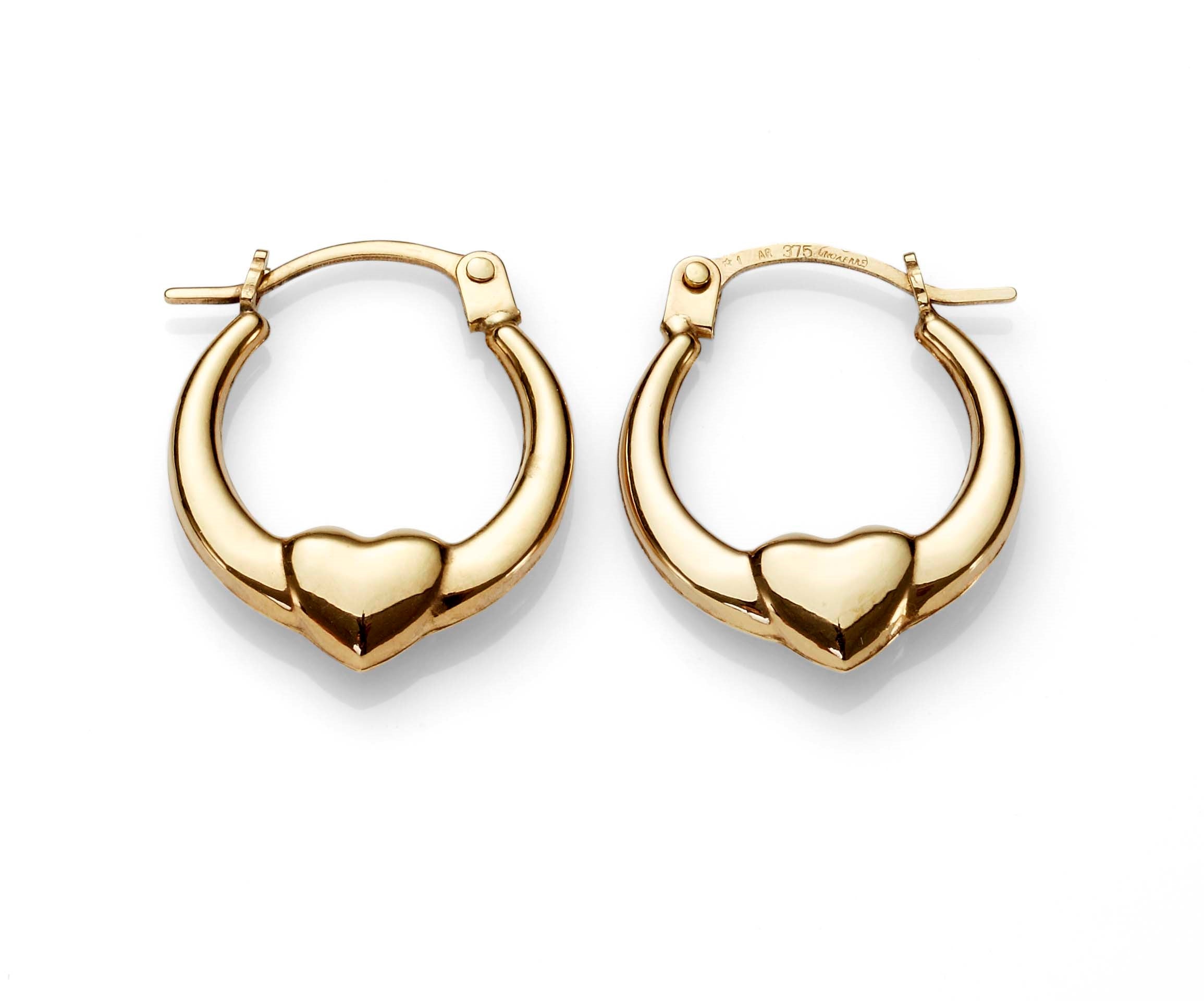 Gold Polished Tapered 10mm Heart Hoop Earrings