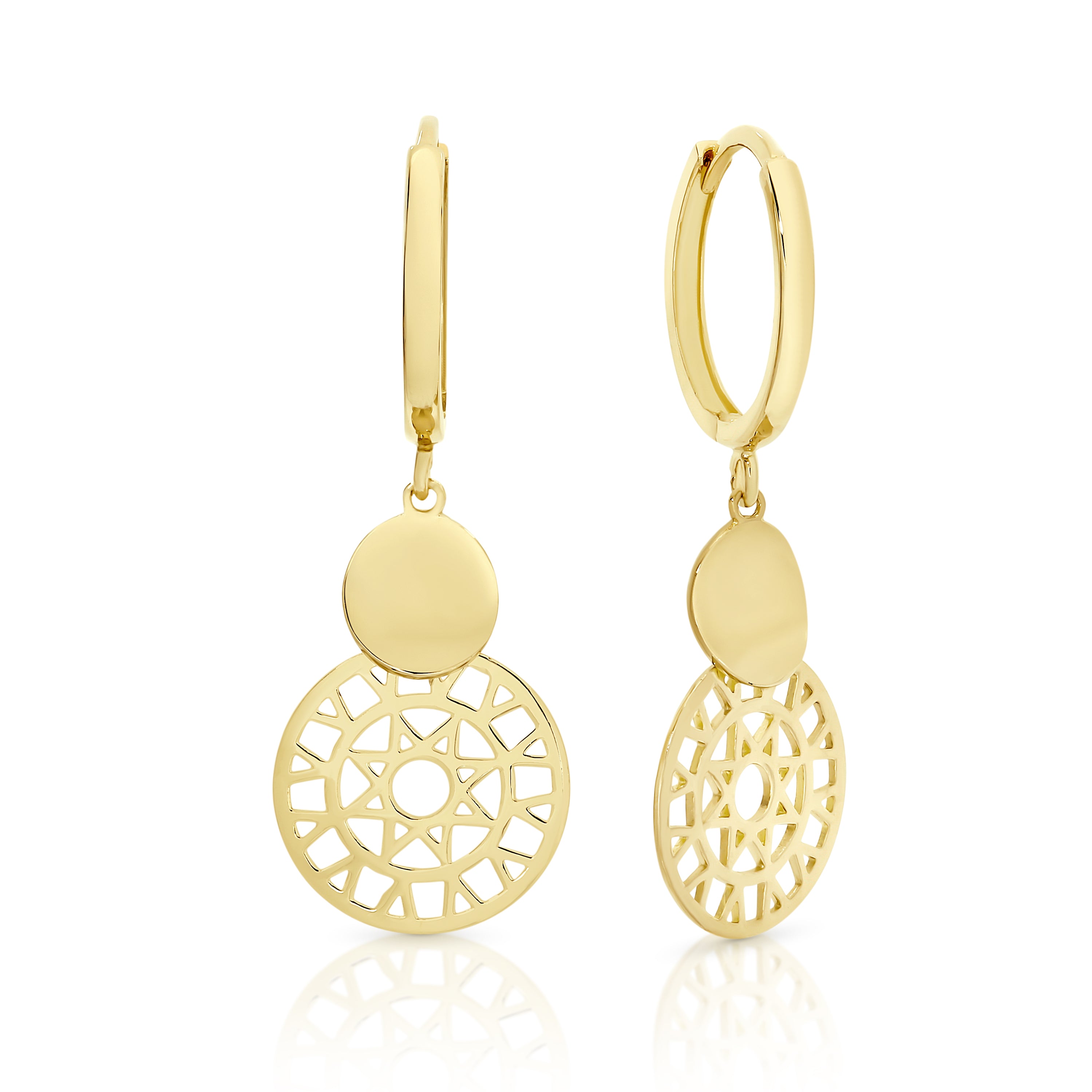 Double Circle Gold Mandala Huggie Earrings