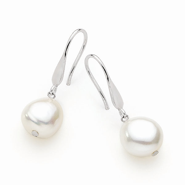 White Keshi Freshwater Pearl Shepherd Hook Earrings
