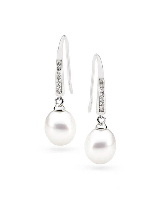 Sterling silver cubic zirconia white drop 8-9mm freshwater pearl earrings