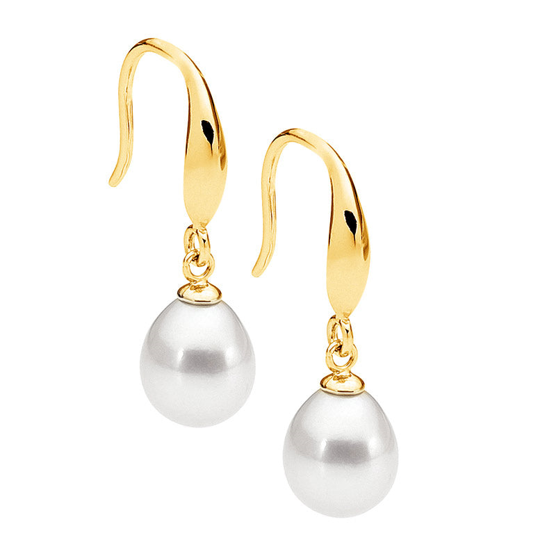 Sterling silver gold plated shepherd hook earrings freshwater pearl drop