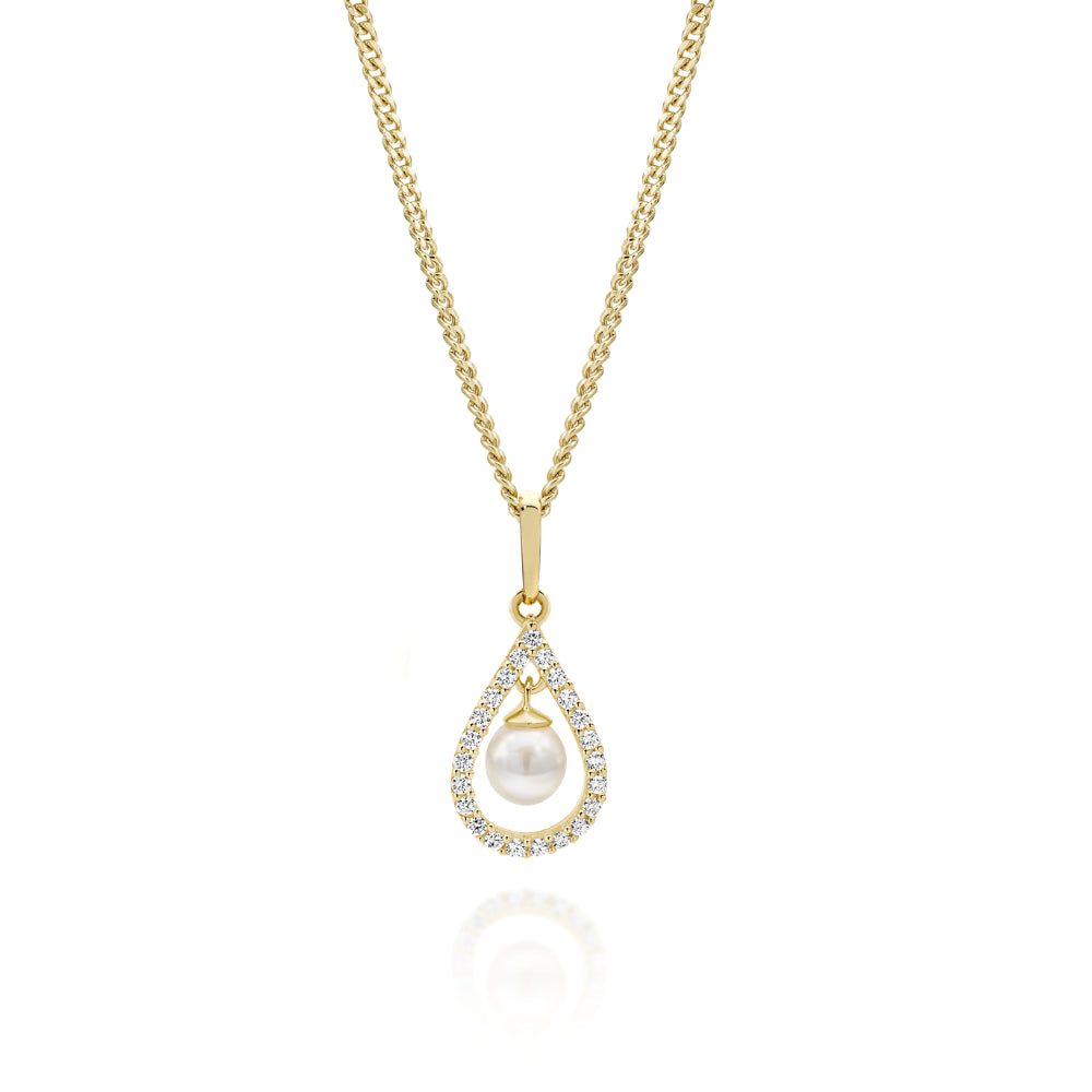 Freshwater Pearl & Cubic Zirconia Gold Pendant