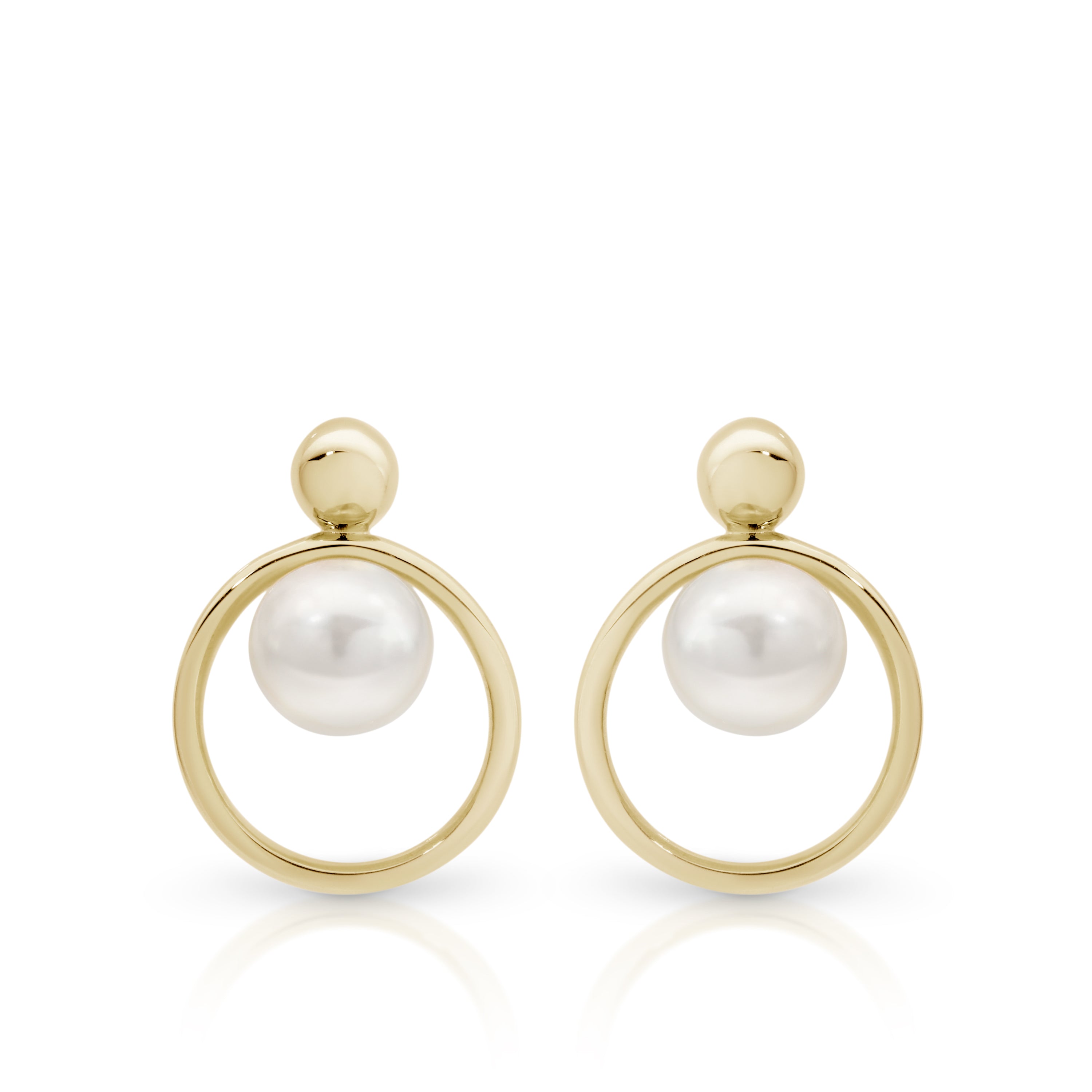 Gold Freshwater Pearl Studs with Circle Drop