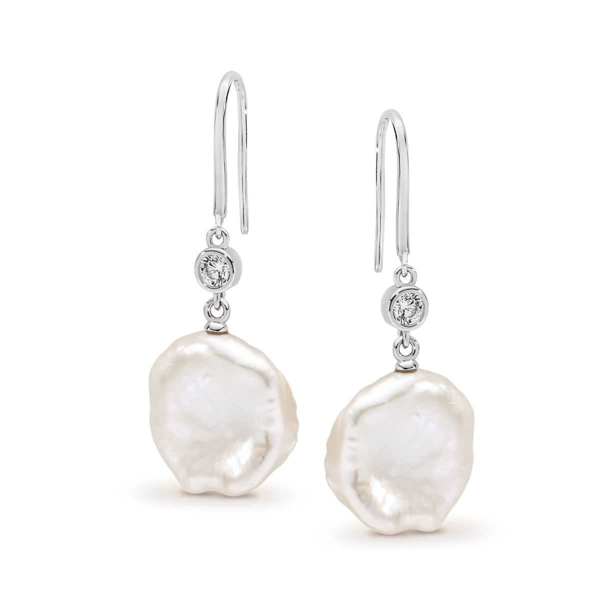 Pearl & Cubic Zirconia Drop Silver Earrings