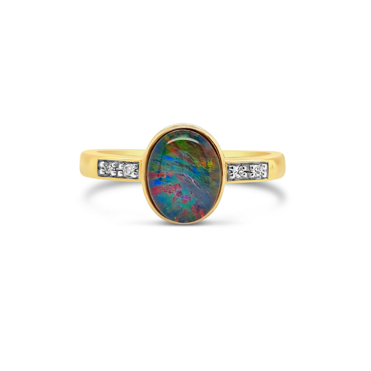 Oval Opal and Diamond Gold Ring