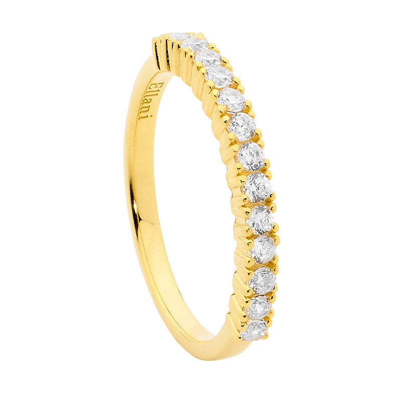 Cubic Zirconia Single Row Ring Sterling Silver Yellow Gold Plated
