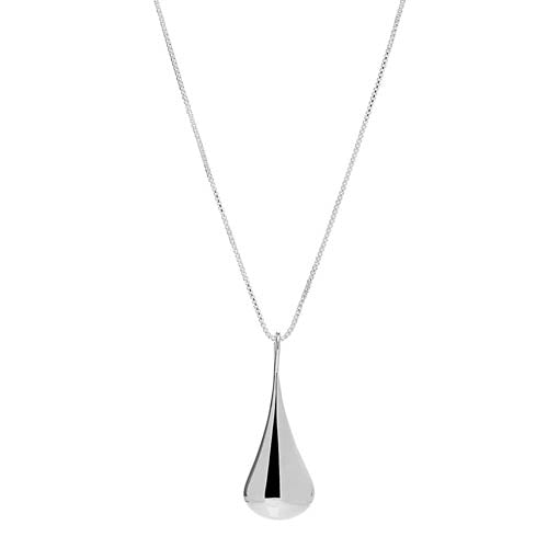 Puff Teardrop Pendant On Silver Round Box Chain Sterling Silver